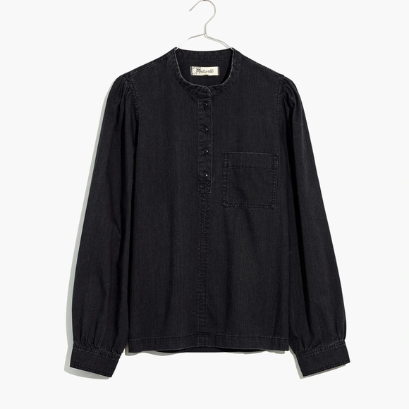 Madewell Denim Collarless Popover Shirt in Shrader Wash - Picture 1 of 9